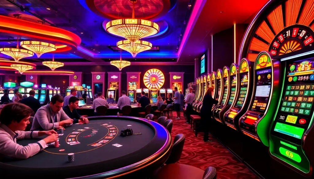 Experience the thrill of gacor123 at a vibrant casino with blackjack and slot machines.